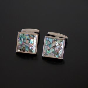 Modern Abalone Mosaic Cufflinks Silver Tone